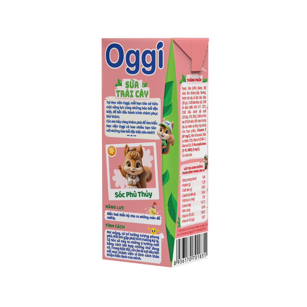 Thức uống dinh dưỡng Sữa trái cây Oggi vị dâu tươi 180ml - Thùng 48 hộp