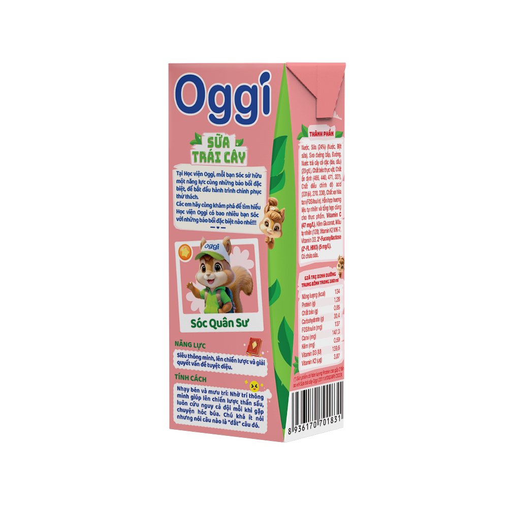 Thức uống dinh dưỡng Sữa trái cây Oggi vị dâu tươi 180ml - Thùng 48 hộp
