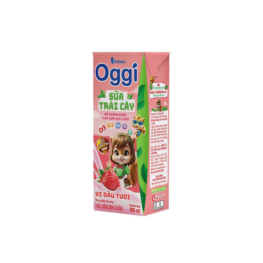 Thức uống dinh dưỡng Sữa trái cây Oggi vị dâu tươi 180ml - Thùng 48 hộp